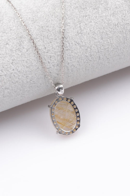 Golden Rutilli Quartz Natural Stone 925 Sterling Silver Necklace