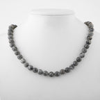 Gray Jasper 8 mm Knotted Natural Stone Necklace