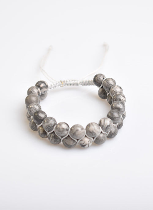 Gray Jasper 8mm Double Row Macrame Natural Stone Bracelet