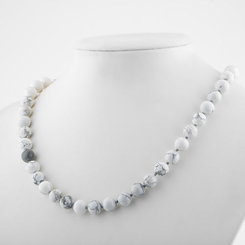 Howlite 8 mm Knotted Natural Stone Necklace