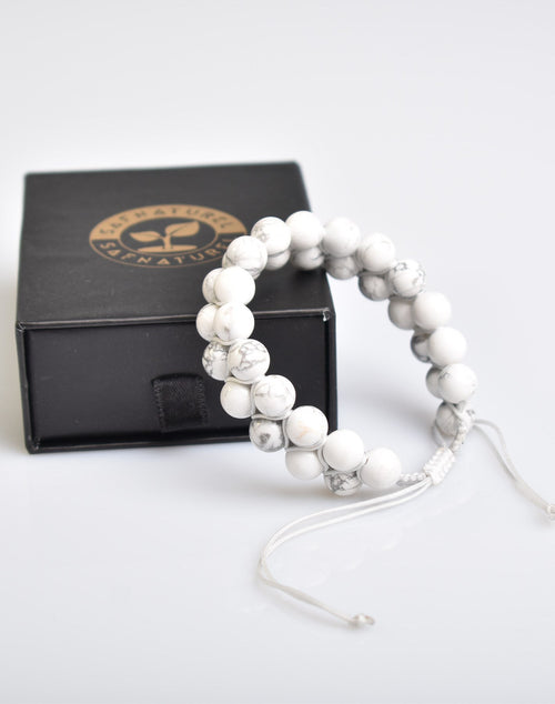 Howlite 8mm Double Row Macrame Natural Stone Bracelet