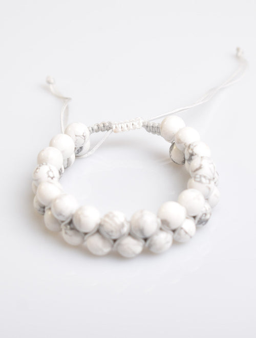 Howlite 8mm Double Row Macrame Natural Stone Bracelet