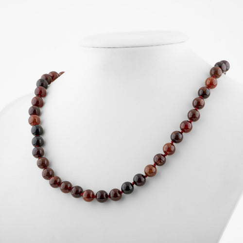 Hessonite Garnet 8 mm Knotted Natural Stone Necklace