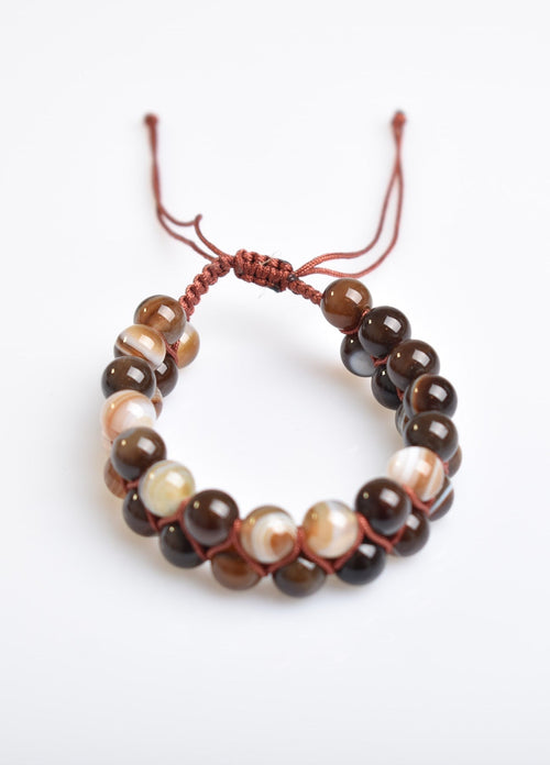 Brown Eye Agate 8mm Double Row Macrame Natural Stone Bracelet