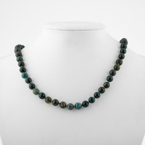 Bloodstone 8mm Knotted Natural Stone Necklace