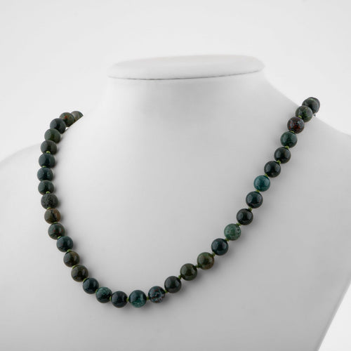 Bloodstone 8mm Knotted Natural Stone Necklace