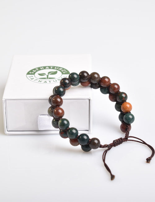 Bloodstone 8mm Double Row Macrame Natural Stone Bracelet