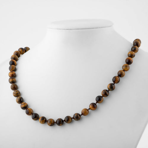 Tiger Eye 8 mm Knotted Natural Stone Necklace