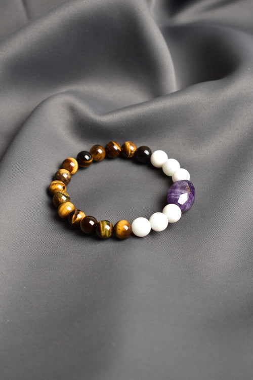 Tiger Eye - Amethyst - Moonstone Natural Stone Design Bracelet