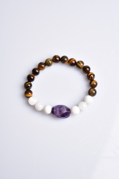 Tiger Eye - Amethyst - Moonstone Natural Stone Design Bracelet