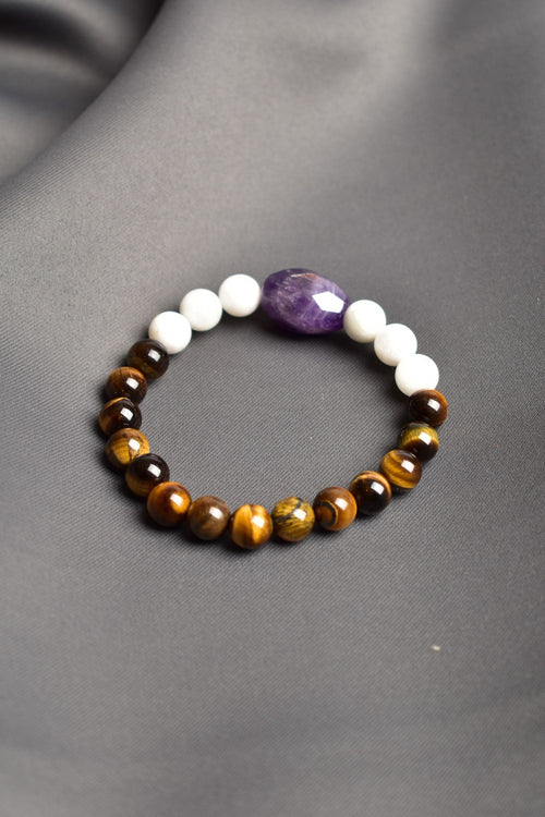 Tiger Eye - Amethyst - Moonstone Natural Stone Design Bracelet