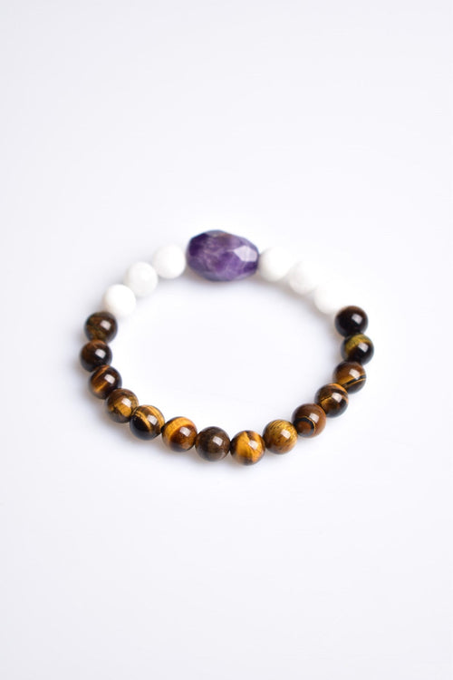 Tiger Eye - Amethyst - Moonstone Natural Stone Design Bracelet