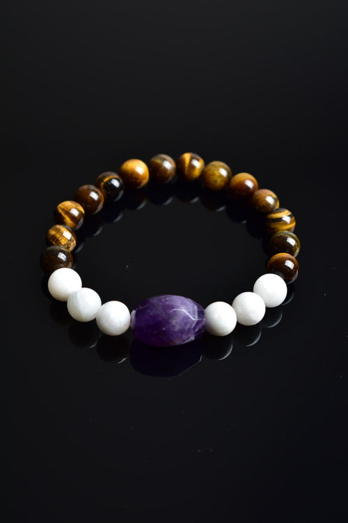 Tiger Eye - Amethyst - Moonstone Natural Stone Design Bracelet