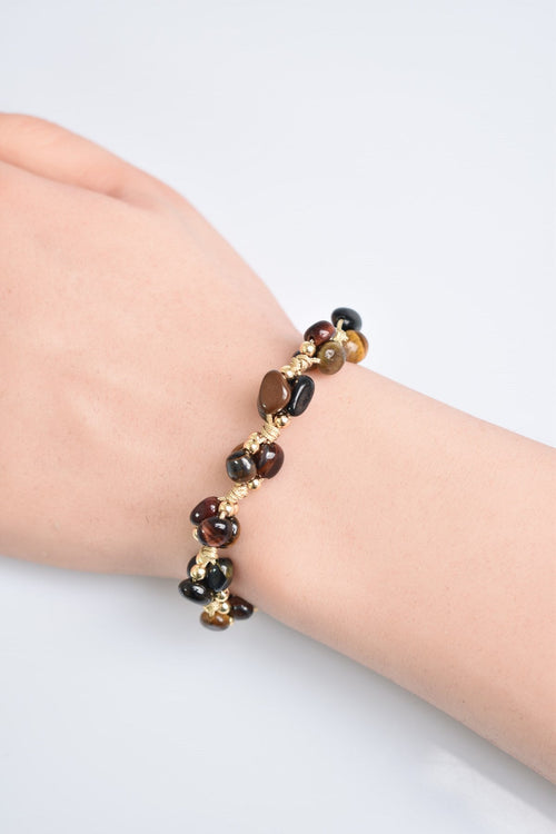 Tiger Eye Natural Stone Triple Macrame Special Design Bracelet