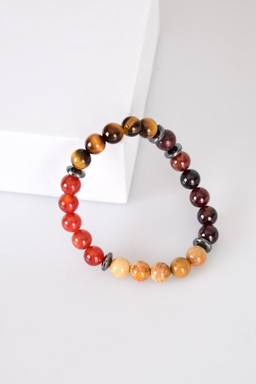 Tiger Eye - Jasper - Hessonite - Fossil Coral - Agate Natural Stone Bracelet