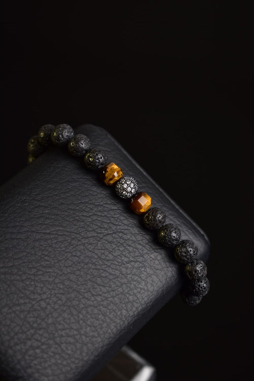 Tiger Eye - Natural Stone Bracelet with Lava Zircon Apparatus