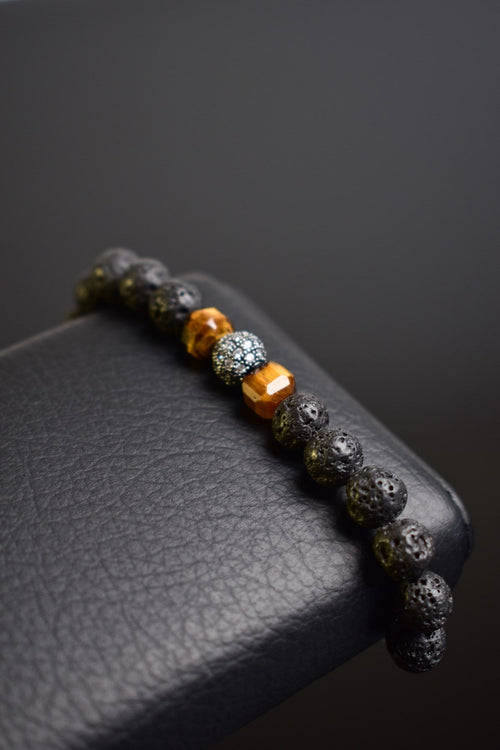 Tiger Eye - Natural Stone Bracelet with Lava Zircon Apparatus