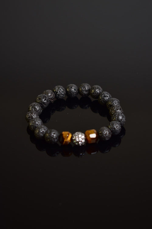 Tiger Eye - Natural Stone Bracelet with Lava Zircon Apparatus