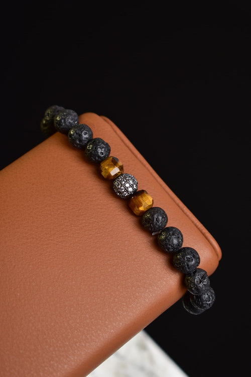 Tiger Eye - Natural Stone Bracelet with Lava Zircon Apparatus