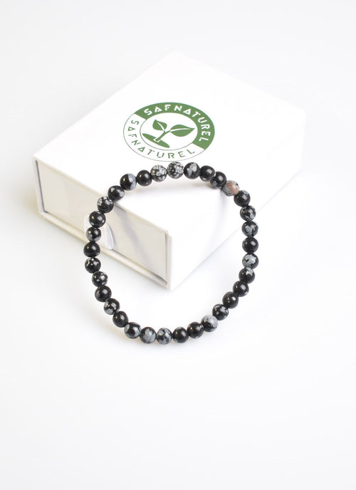 Snowy Obsidian Natural Stone Bracelet 6 mm