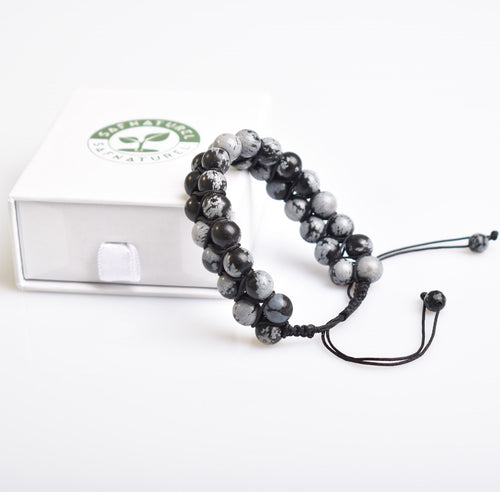 Snowy Obsidian 8mm Double Row Macrame Natural Stone Bracelet