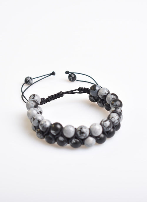 Snowy Obsidian 8mm Double Row Macrame Natural Stone Bracelet