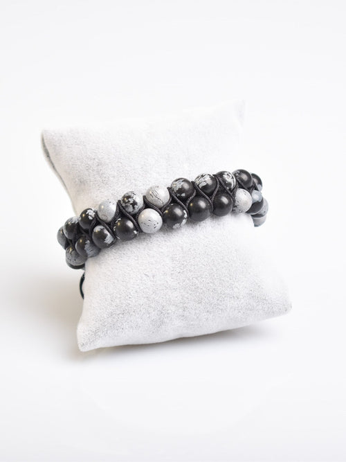 Snowy Obsidian 8mm Double Row Macrame Natural Stone Bracelet