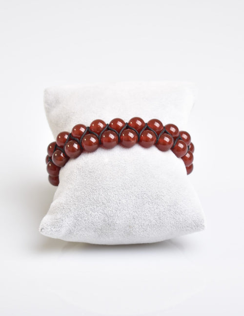 Red Agate 8mm Double Row Macrame Natural Stone Bracelet