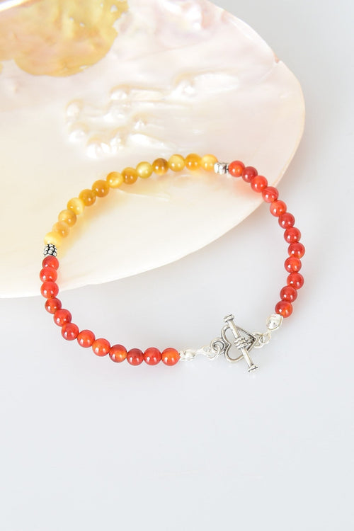 Red Agate-Yellow Tiger Eye Natural Stone 925 Sterling Silver Closure Bracelet-Moonlight Collection 