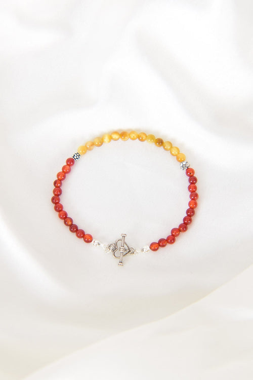 Red Agate-Yellow Tiger Eye Natural Stone 925 Sterling Silver Closure Bracelet-Moonlight Collection 