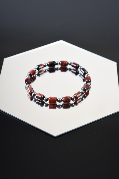 Red Tiger Eye - Hematite Natural Stone Bracelet