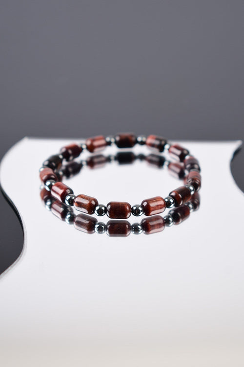 Red Tiger Eye - Hematite Natural Stone Bracelet