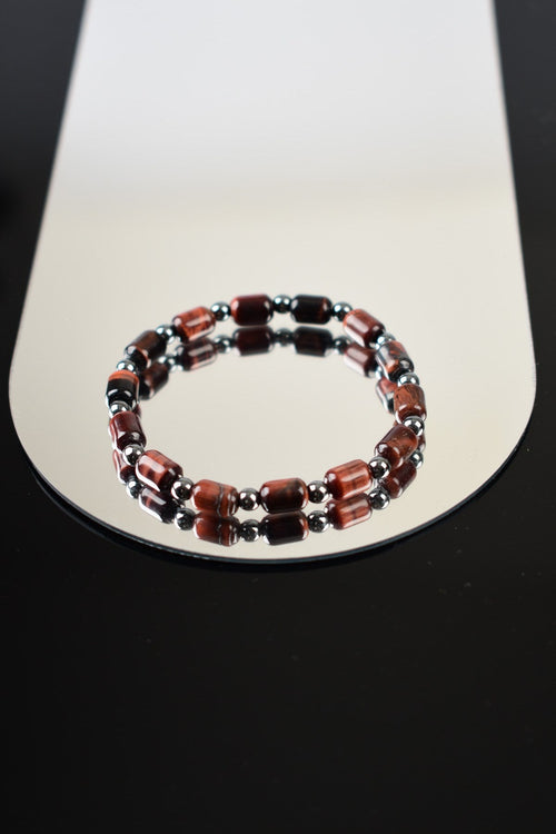 Red Tiger Eye - Hematite Natural Stone Bracelet