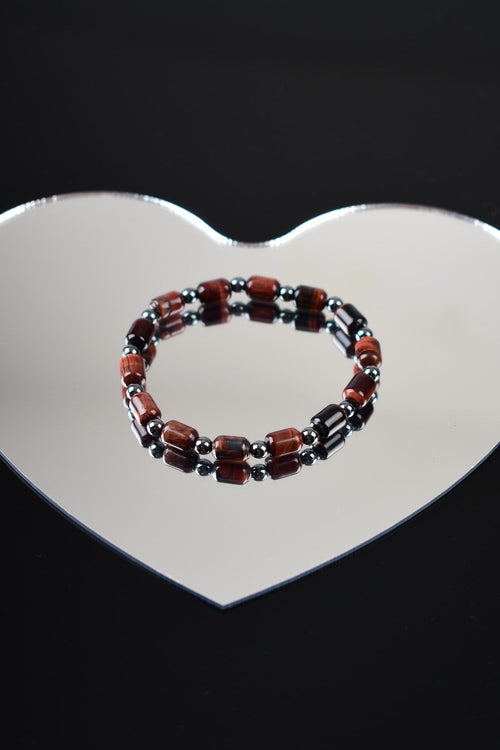 Red Tiger Eye - Hematite Natural Stone Bracelet