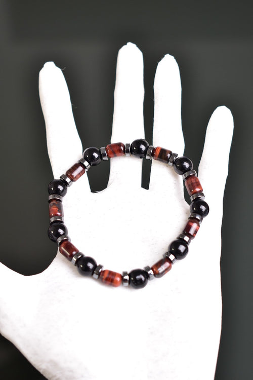 Red Tiger Eye - Hematite - Obsidian Natural Stone Bracelet