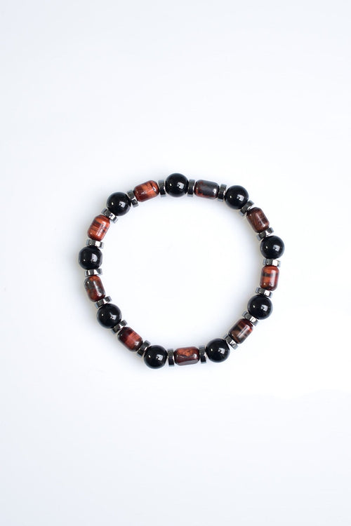 Red Tiger Eye - Hematite - Obsidian Natural Stone Bracelet