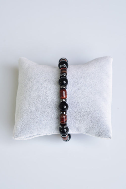 Red Tiger Eye - Hematite - Obsidian Natural Stone Bracelet