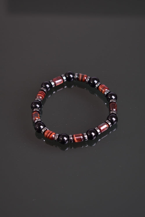 Red Tiger Eye - Hematite - Obsidian Natural Stone Bracelet