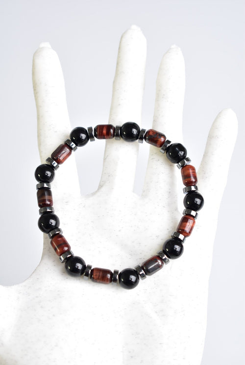 Red Tiger Eye - Hematite - Obsidian Natural Stone Bracelet