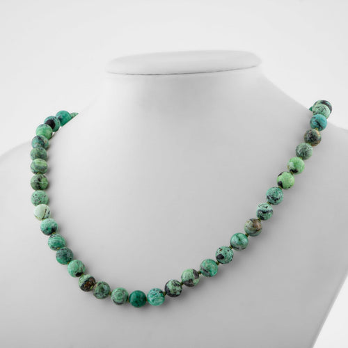 Chrysocolla 6 mm Knotted Natural Stone Necklace