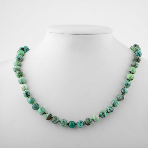 Chrysocolla 6 mm Knotted Natural Stone Necklace