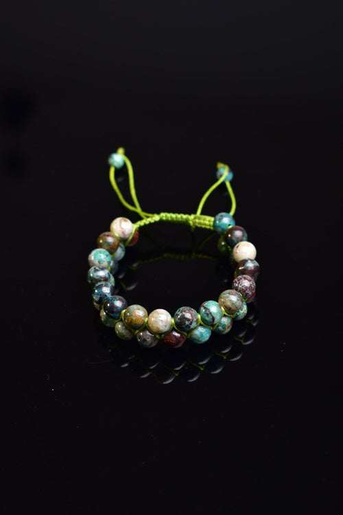 Chrysocolla Natural Stone Double Row Macrame Bracelet 8 mm