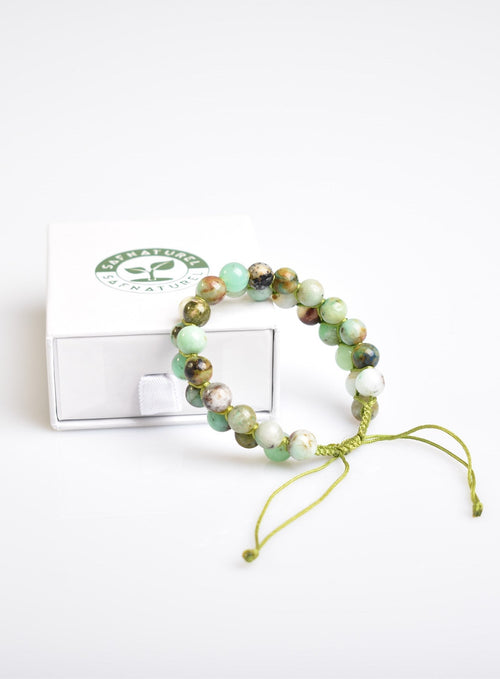 Chrysoprase 8mm Double Row Macrame Natural Stone Bracelet