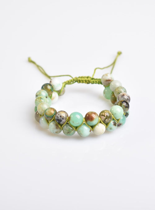 Chrysoprase 8mm Double Row Macrame Natural Stone Bracelet