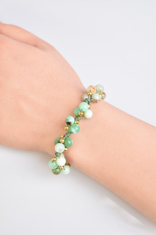 Chrysoprase Triple Macrame Special Design Bracelet 6 mm