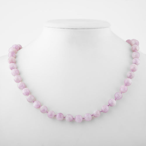 Kunzite 8 mm Knotted Natural Stone Necklace