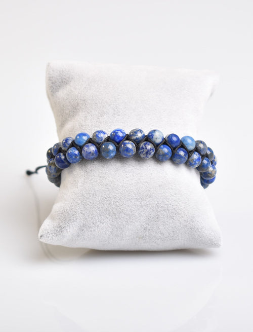 Lapis Lazuli 6mm Double Row Macrame Natural Stone Bracelet