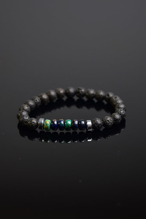 Lava - Azurite - Hematite Natural Stone Men's Bracelet