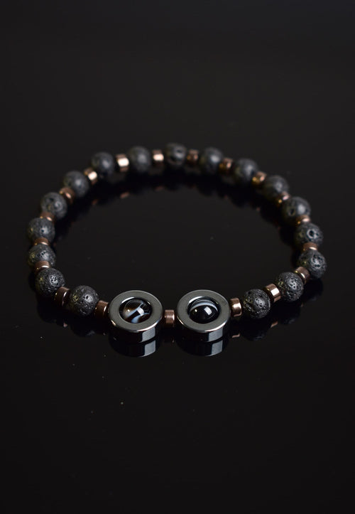 Lava - Eye Agate - Hematite Natural Stone Unisex Bracelet