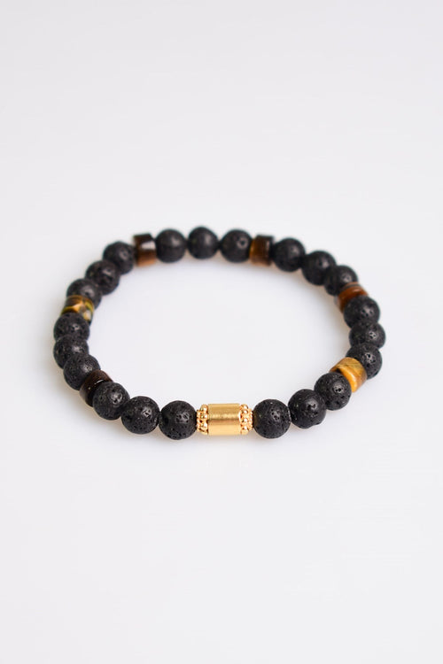 Lava - Tiger Eye Natural Stone Silver Device Unisex Bracelet